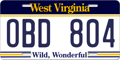 WV license plate OBD804