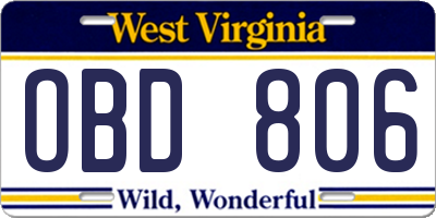 WV license plate OBD806