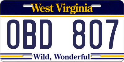 WV license plate OBD807