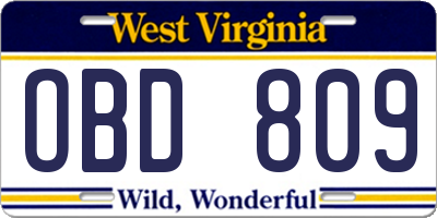 WV license plate OBD809