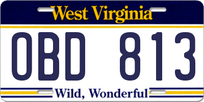 WV license plate OBD813