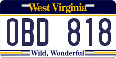 WV license plate OBD818