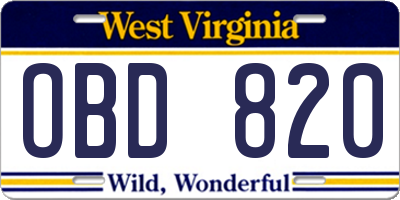 WV license plate OBD820