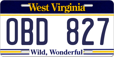 WV license plate OBD827