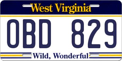 WV license plate OBD829