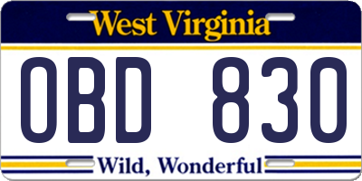WV license plate OBD830