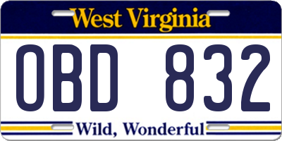 WV license plate OBD832