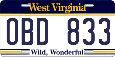 WV license plate OBD833
