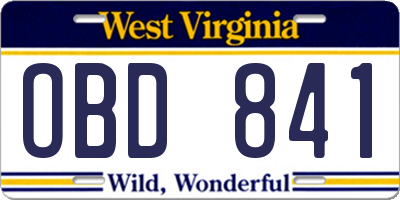 WV license plate OBD841