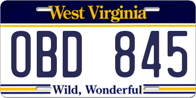 WV license plate OBD845