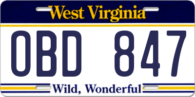 WV license plate OBD847