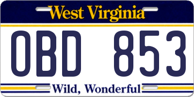 WV license plate OBD853