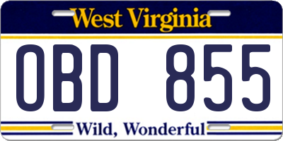 WV license plate OBD855