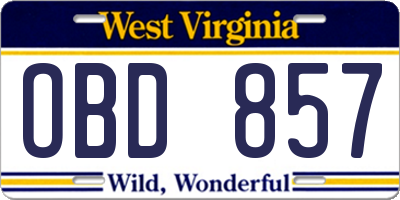 WV license plate OBD857