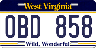 WV license plate OBD858