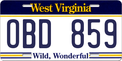 WV license plate OBD859