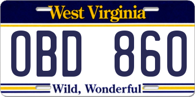 WV license plate OBD860