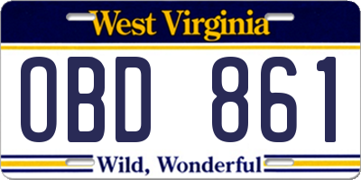 WV license plate OBD861