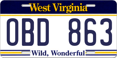 WV license plate OBD863