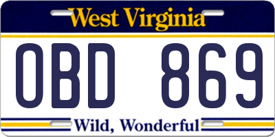 WV license plate OBD869