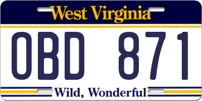 WV license plate OBD871