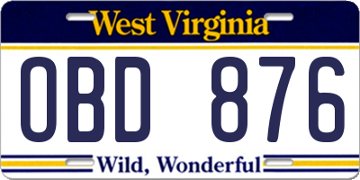 WV license plate OBD876