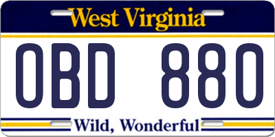 WV license plate OBD880
