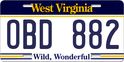 WV license plate OBD882