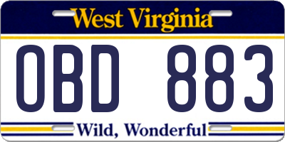 WV license plate OBD883