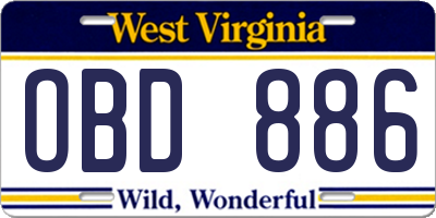 WV license plate OBD886