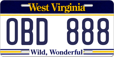WV license plate OBD888