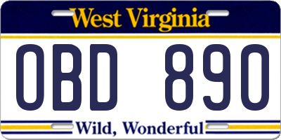WV license plate OBD890