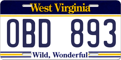 WV license plate OBD893