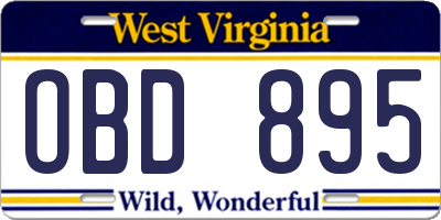 WV license plate OBD895