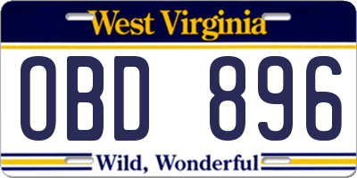 WV license plate OBD896