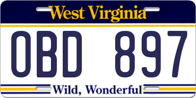 WV license plate OBD897