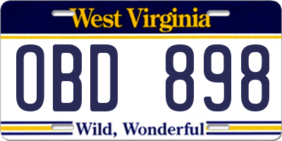 WV license plate OBD898