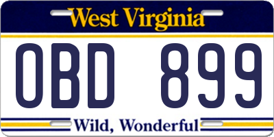 WV license plate OBD899
