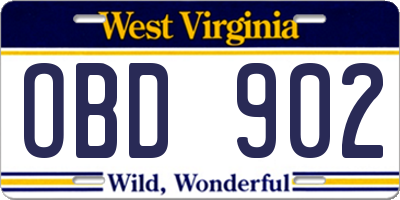WV license plate OBD902