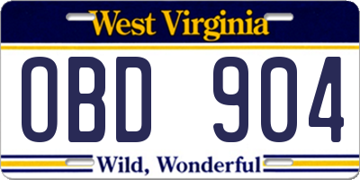 WV license plate OBD904