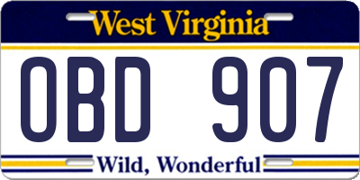 WV license plate OBD907