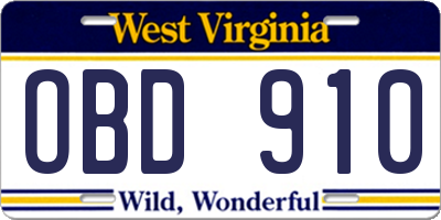 WV license plate OBD910