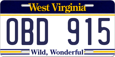 WV license plate OBD915