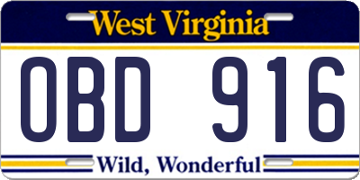 WV license plate OBD916