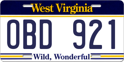 WV license plate OBD921