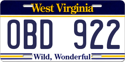 WV license plate OBD922
