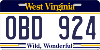 WV license plate OBD924