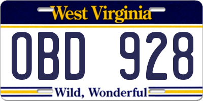 WV license plate OBD928