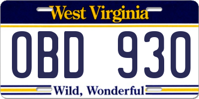 WV license plate OBD930