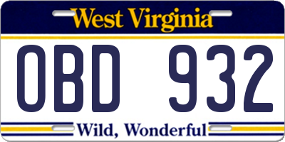 WV license plate OBD932